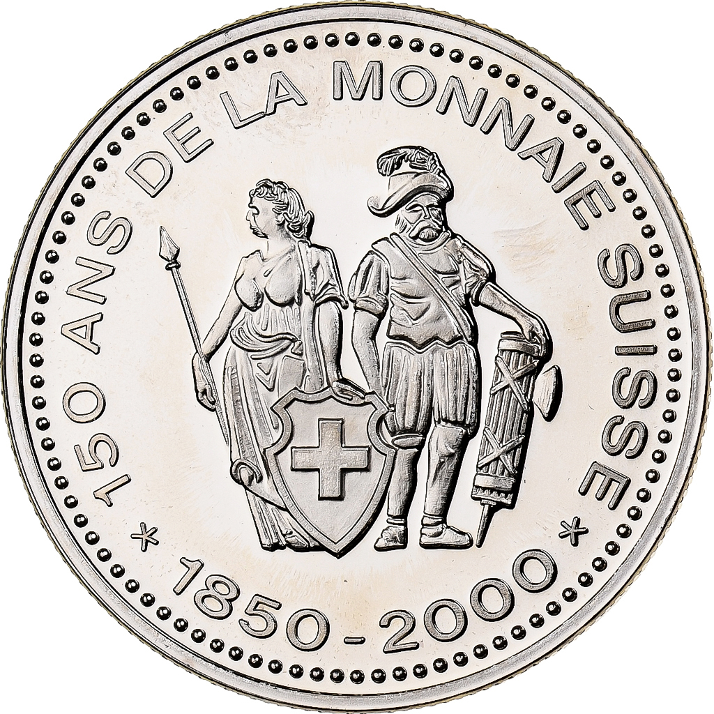 Switzerland, Medal, 150 Ans de la Monnaie Suisse, 20 FRANCS, 2000