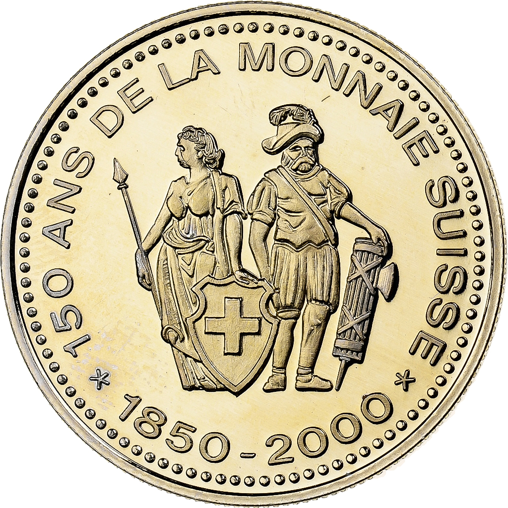 Switzerland, Medal, 150 Ans de la Monnaie Suisse, 500 FRANCS, 2000