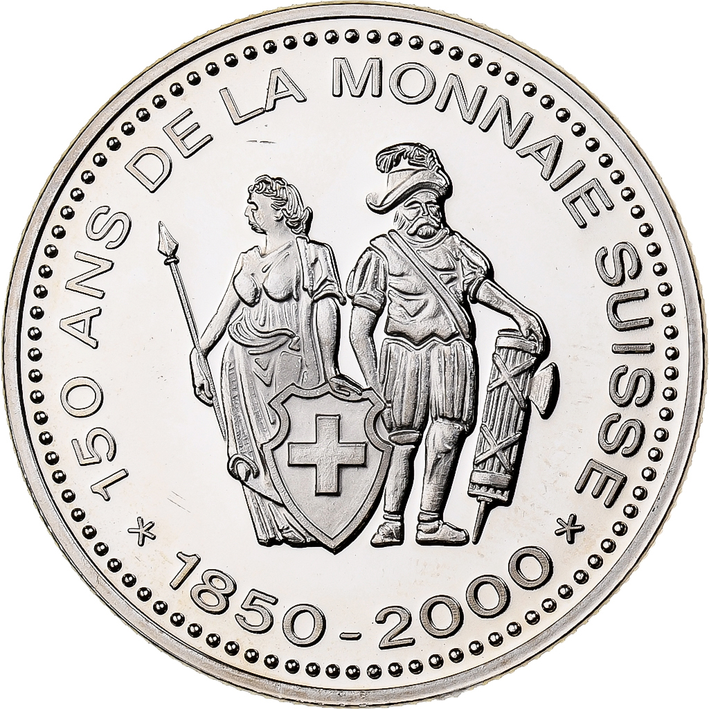 Switzerland, Medal, 150 Ans de la Monnaie Suisse, 20 FRANCS, 2000