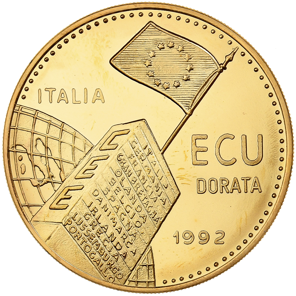 Italy, Medal, Ecu, 35eme Anniversario Fondazione C.E.E, 1992, Copper-Nickel