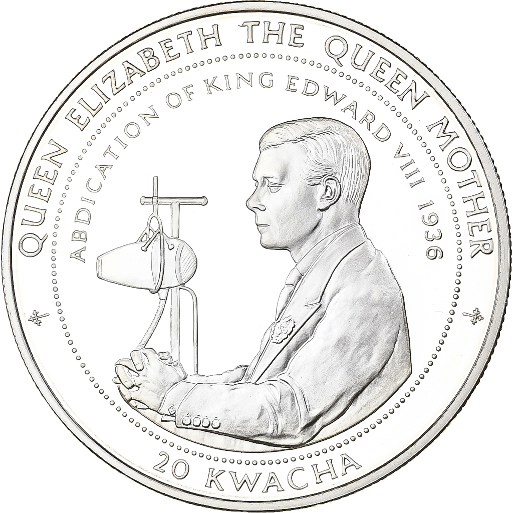 Malawi, 20 Kwacha, Abdication of King Edward VIII, 1998, Proof, Silver