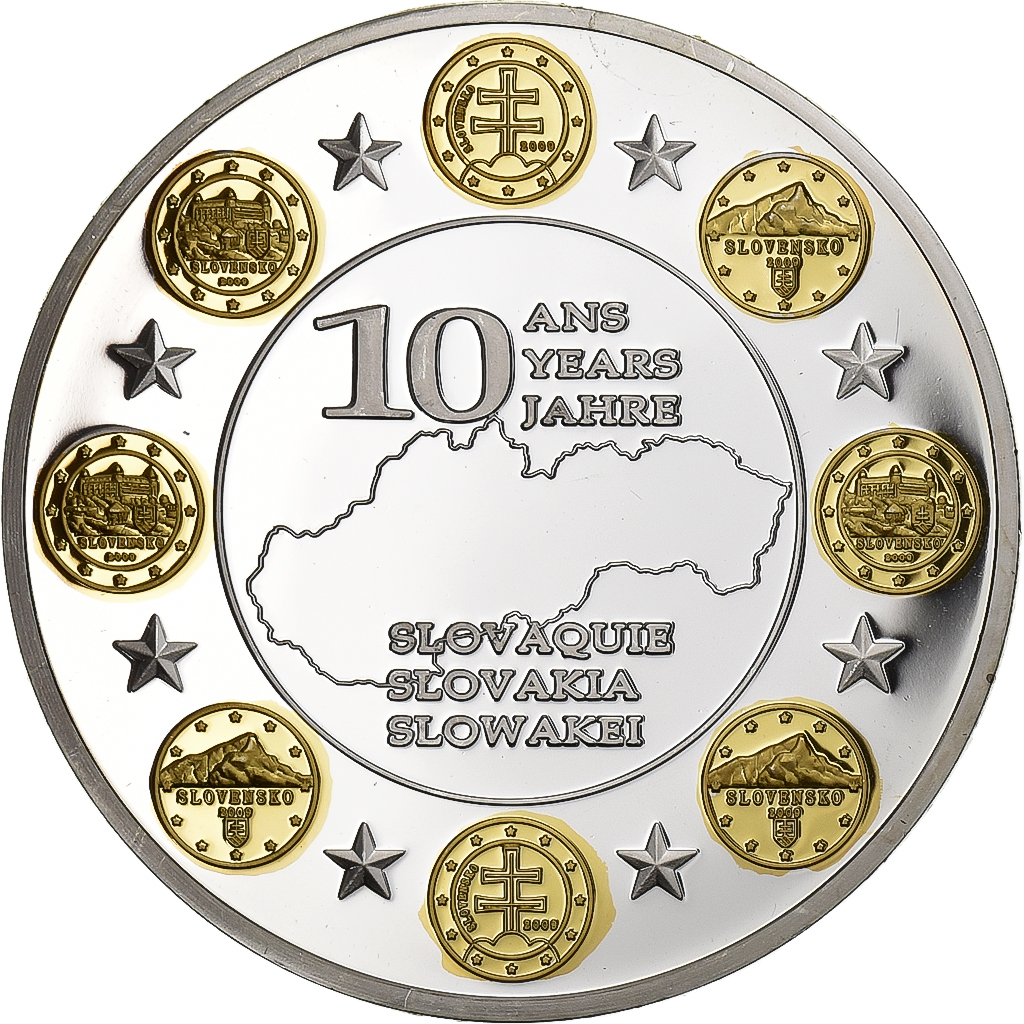 Slovakia, Medal, 10 Ans de l'Euro, Slovaquie, 2012, Copper Plated Silver