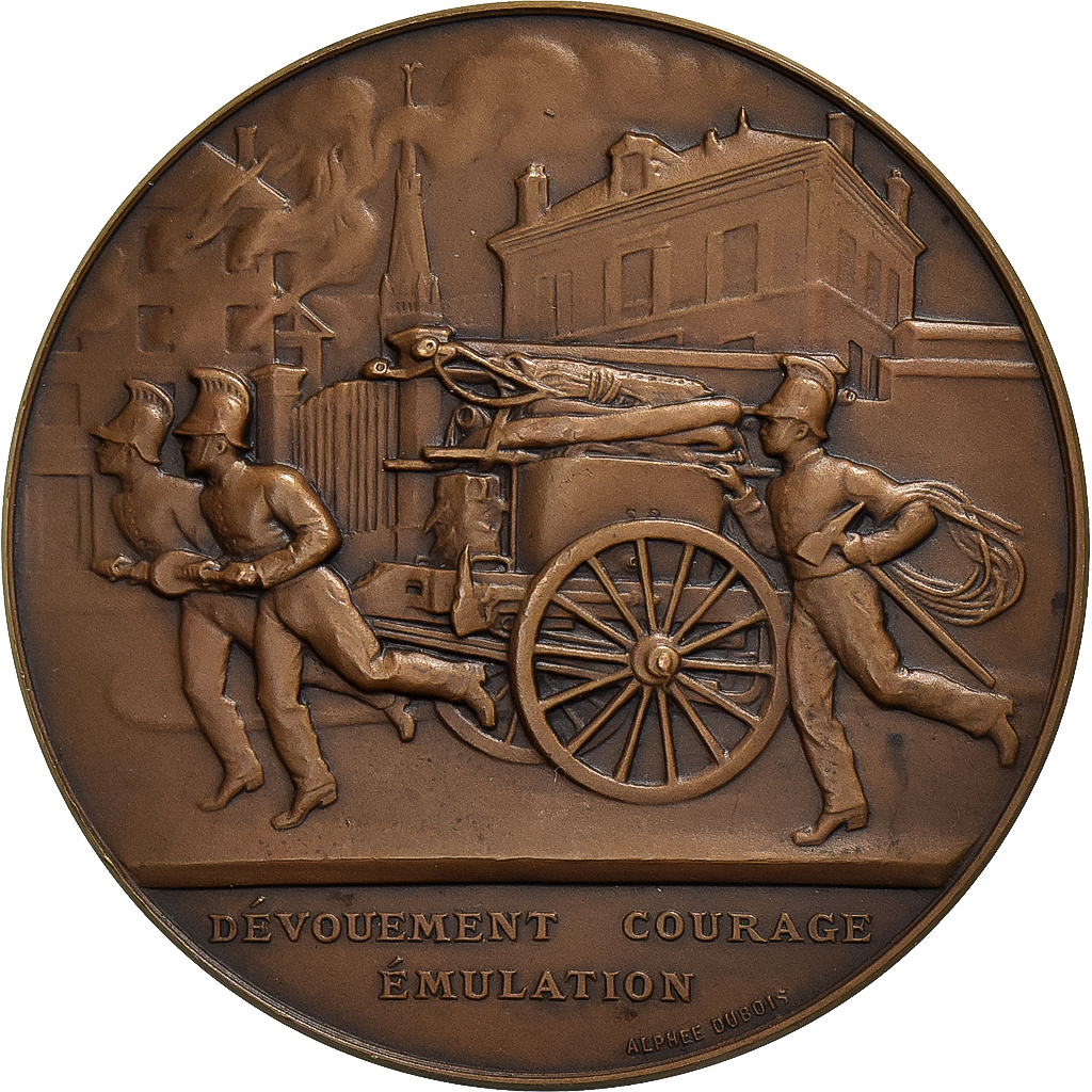 France, Medal, Concours de Pompes à Incendie, Le Mans, 1909, Bronze, Alphée