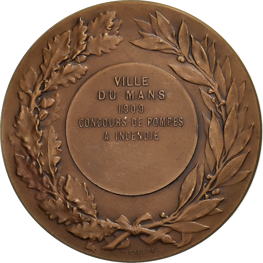 France, Medal, Concours de Pompes à Incendie, Le Mans, 1909, Bronze, Alphée