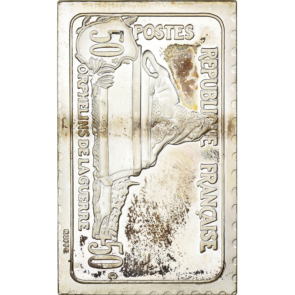 France, Medal, Timbre, Orphelins de Guerre, Lion de Belfort, 1982, Silver