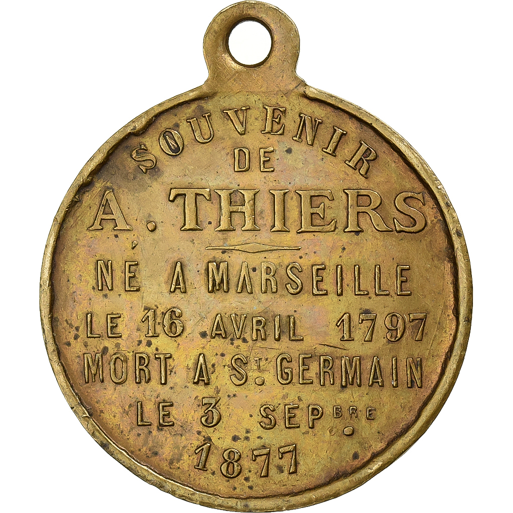 France, Medal, Adolphe Thiers, Président de la République, 1877, Brass