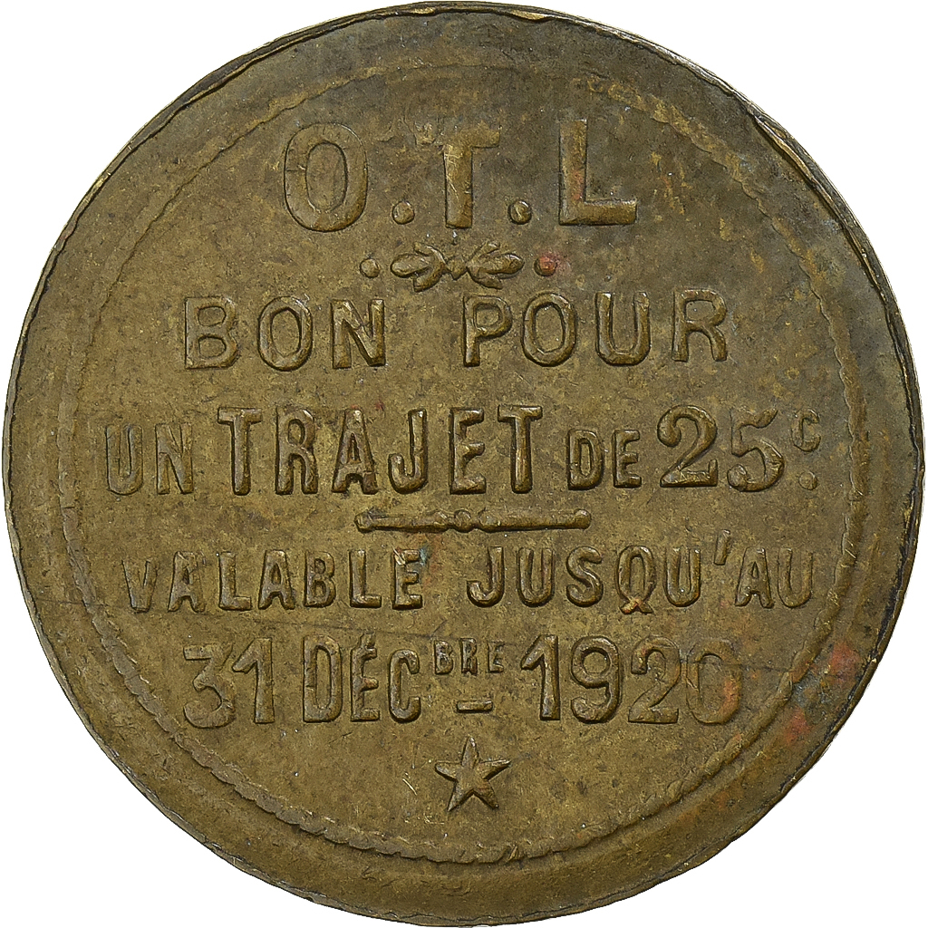 France, Lyon - O.T.L., 25 Centimes, 1920, , Brass, Elie:O15.4