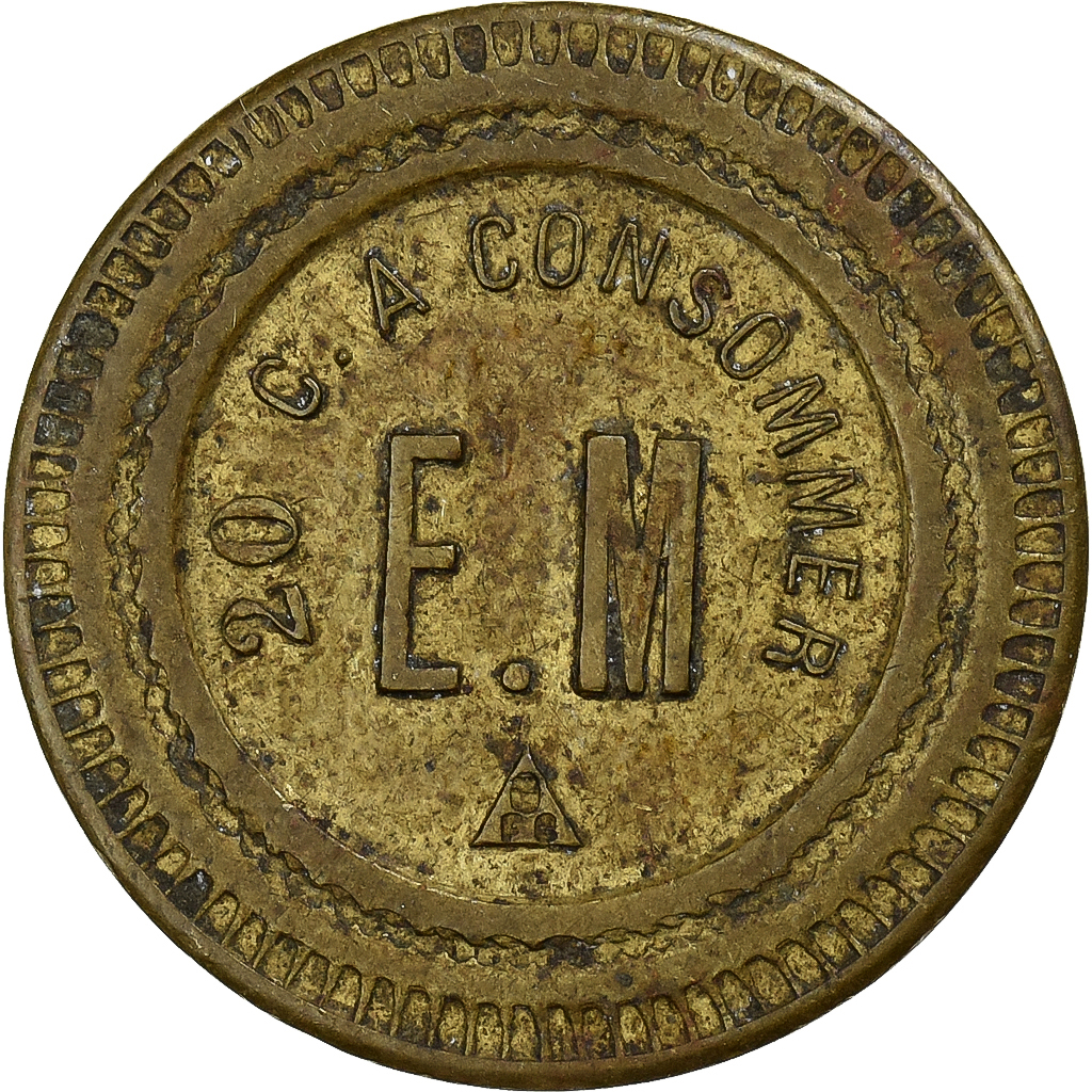France, A Consommer, E.M, 20 Centimes, , Brass