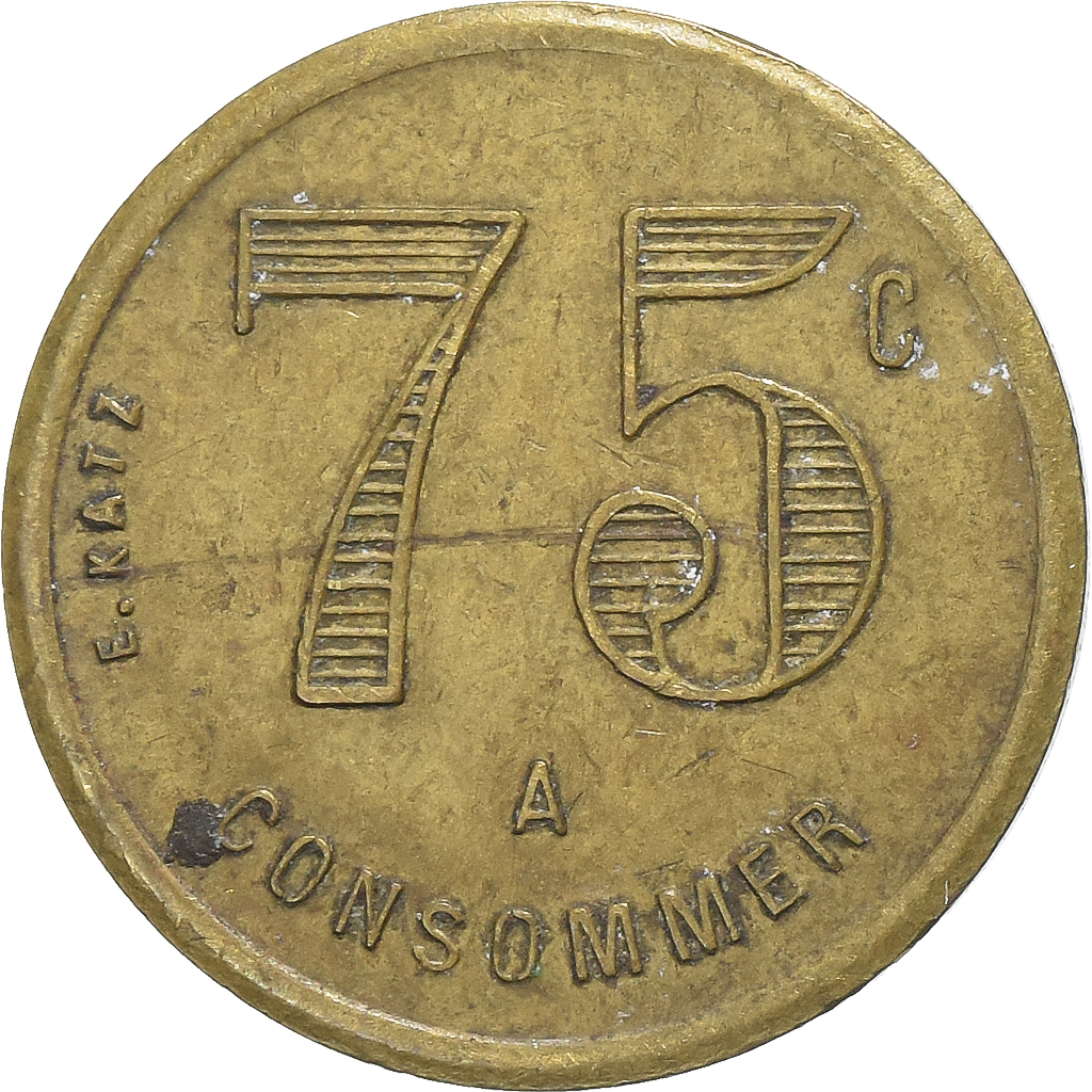 France, A Consommer, 75 Centimes, , Brass