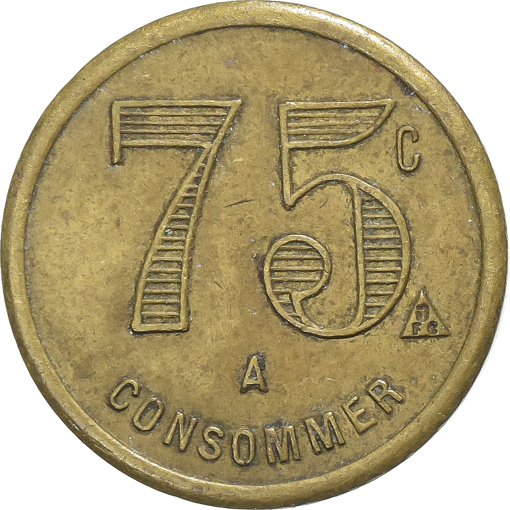 France, A Consommer, 75 Centimes, , Brass