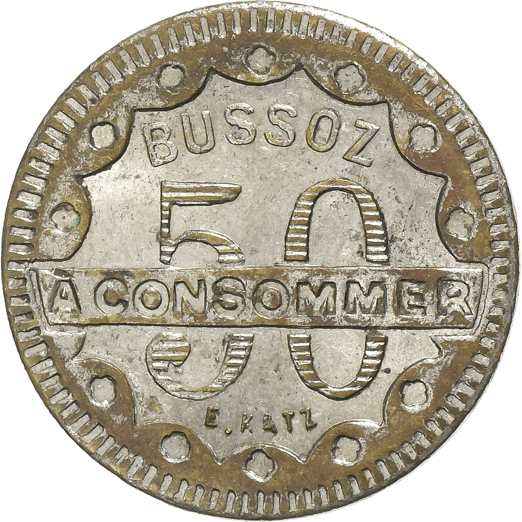 France, 50 Centimes, Bussoz Paris, Nickel plated brass, 