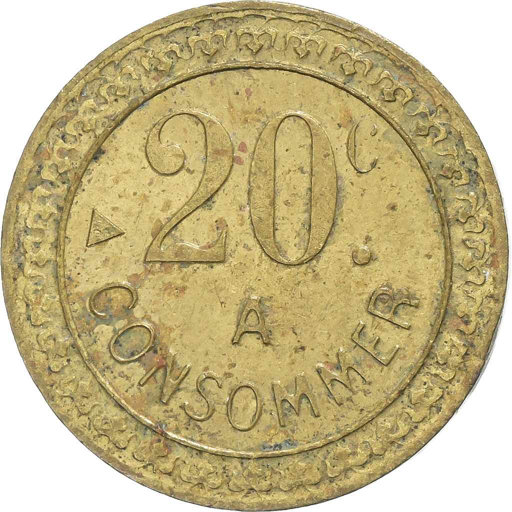 France, A Consommer, 20 Centimes, , Brass