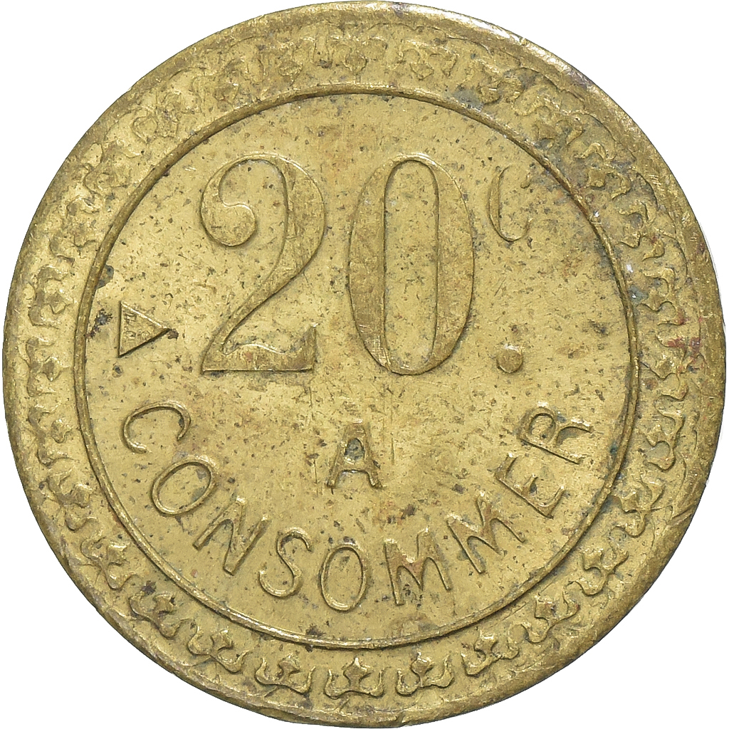 France, A Consommer, 20 Centimes, , Brass