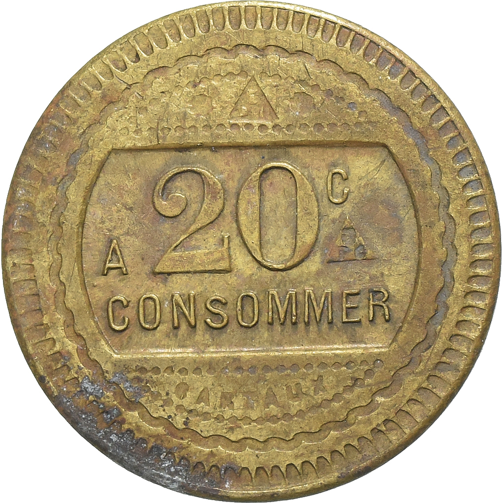 France, A Consommer, 20 Centimes, 198, , Brass