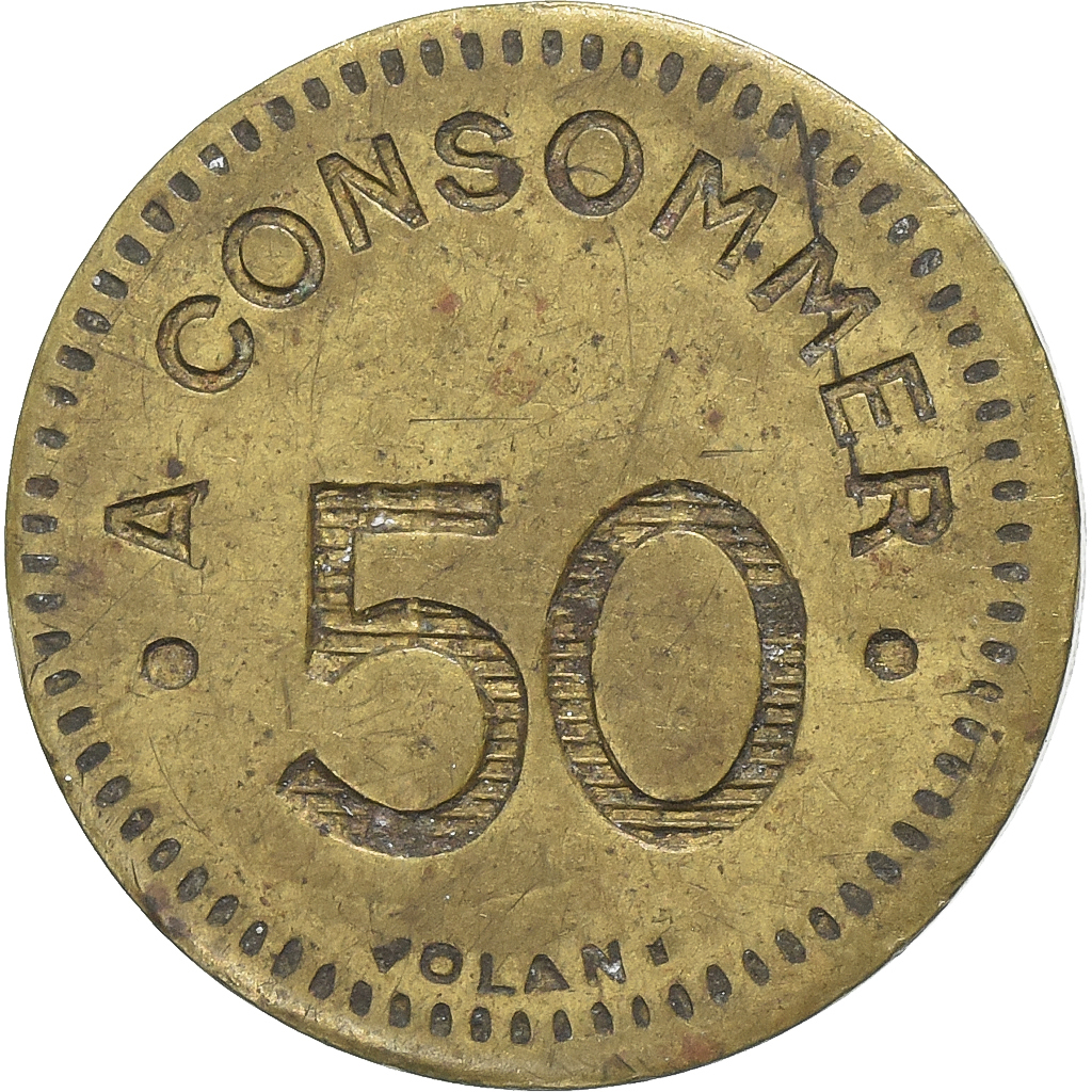 France, A Consommer, 50 Centimes, ancre, , Brass