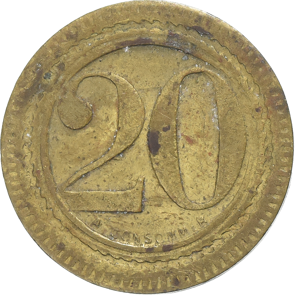 France, A Consommer, 20 Centimes, Eléphant, , Brass