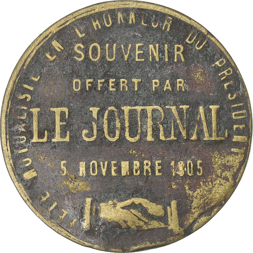 France, Token, Président Loubet, Le Journal, 1905, Brass, 