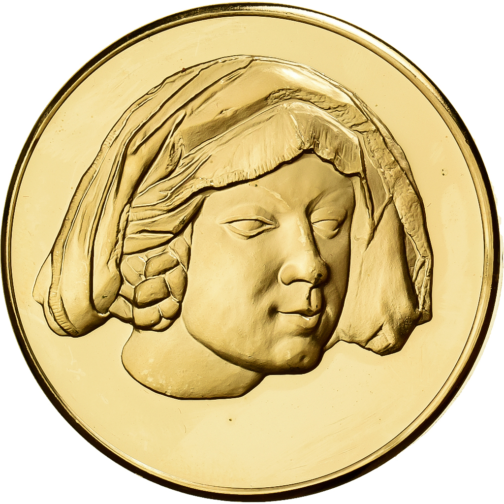 France, Medal, Tête de Femme, Nikolaus Gerhaert de Leyde, Gilt Bronze, 