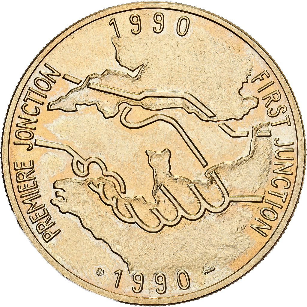 France, Medal, Tunnel sous la Manche - First Junction, 1990, Bronze, 