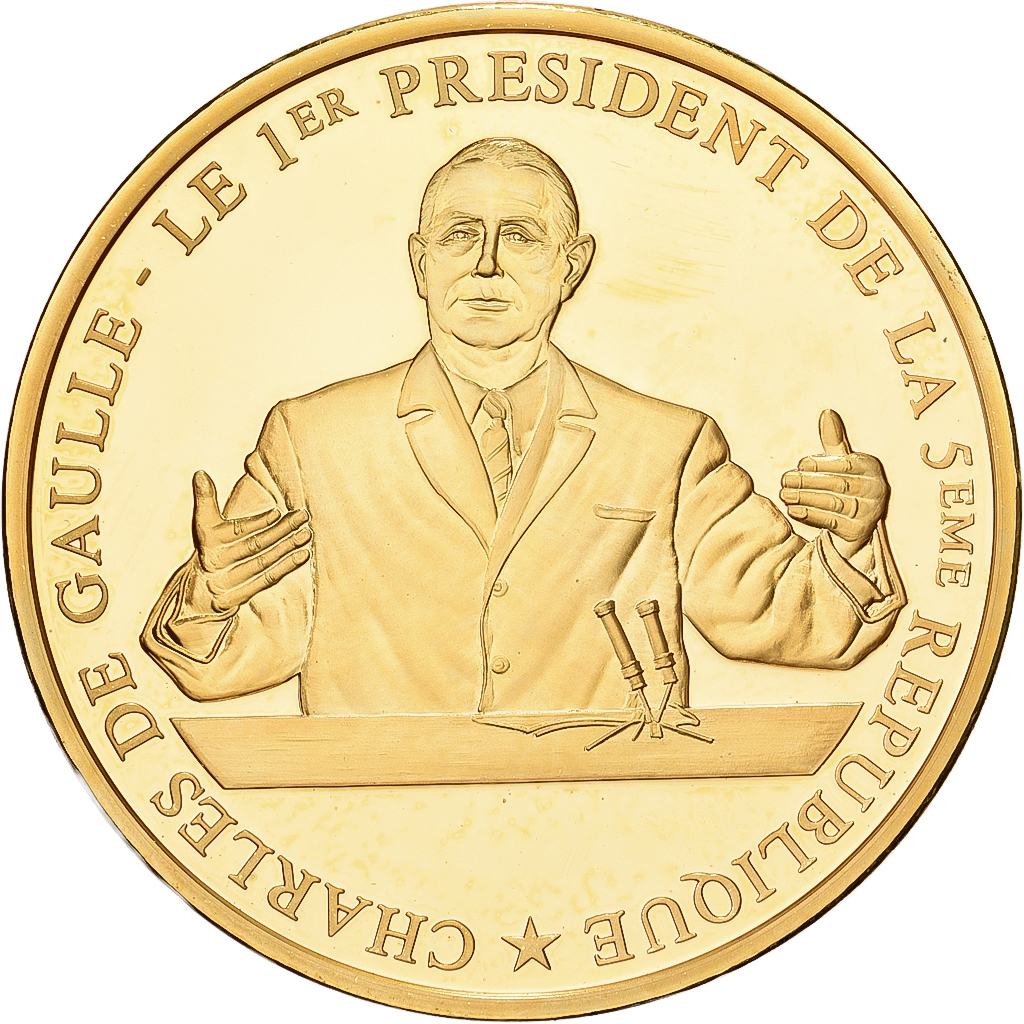 France, Medal, De Gaulle, 1er Président de la 5ème République, Copper Gilt