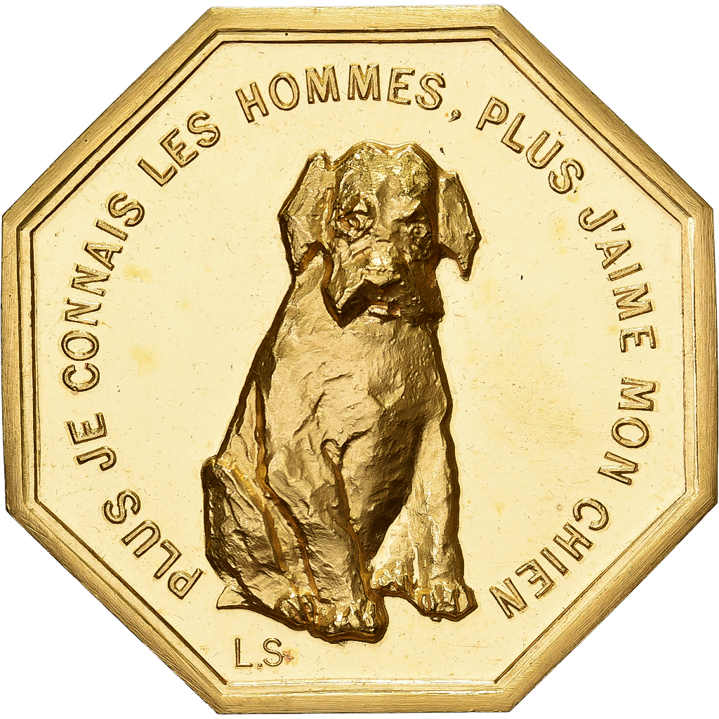 France, Token, Amour et Mariage, Voeux, Gilt Bronze, chien, 