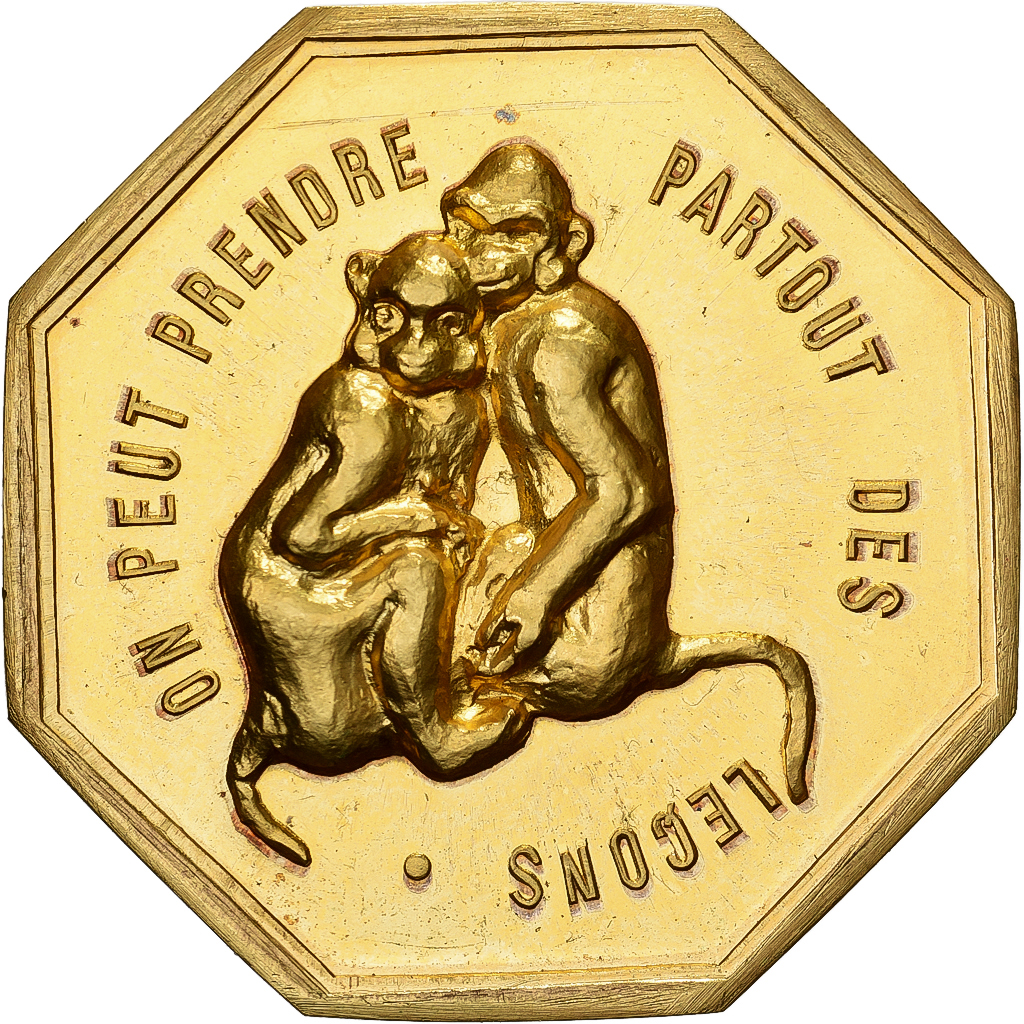 France, Token, Amour et Mariage, Voeux, Gilt Bronze, Singes, 