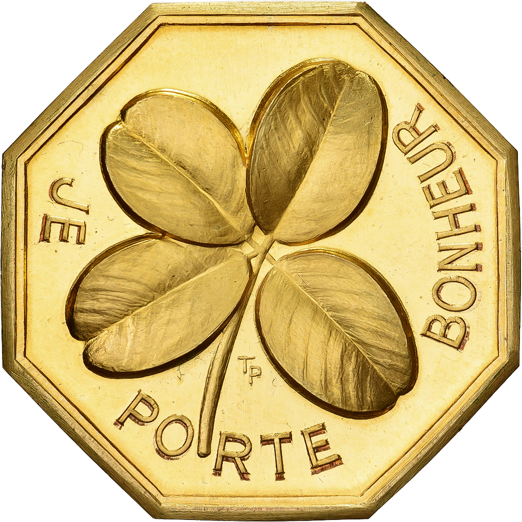 France, Token, Amour et Mariage, Voeux, Gilt Bronze, Je Porte Bonheur, 