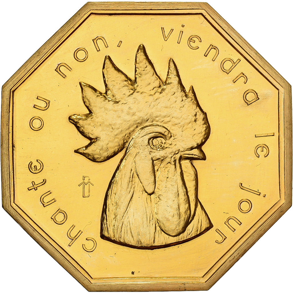 France, Token, Amour et Mariage, Voeux, Gilt Bronze, Coq, 