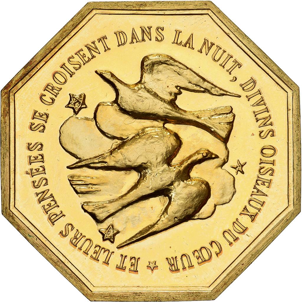 France, Token, Amour et Mariage, Voeux, Gilt Bronze, Colombes, 