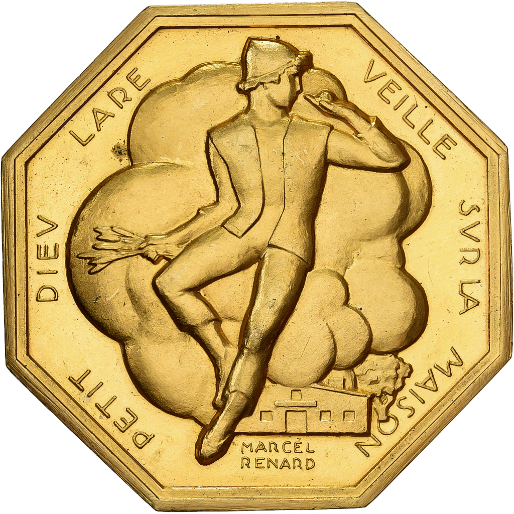 France, Token, Amour et Mariage, Voeux, Gilt Bronze, Marcel Renard, 