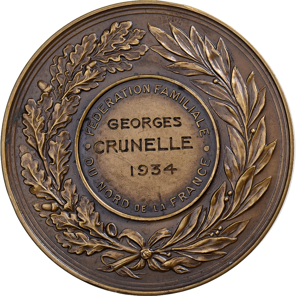 France, Medal, Fédération familiale du Nord de la France, 1934, Bronze