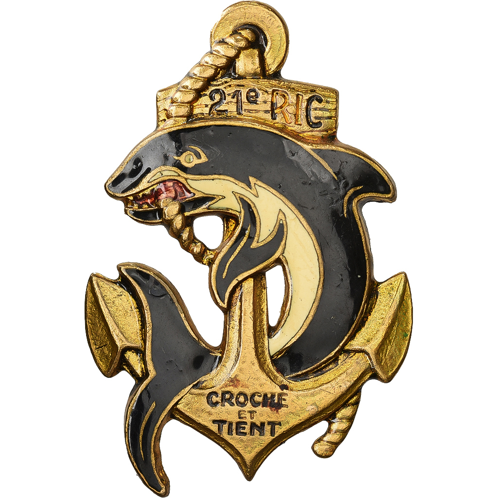 France, Insigne, 21ème Régiment d'Infanterie Coloniale, Métal, Emaillée