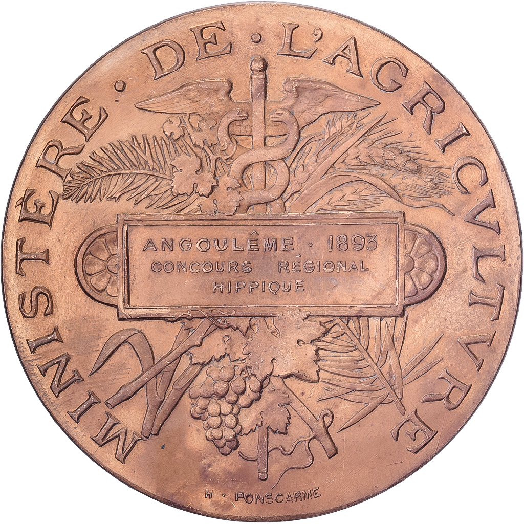 France, Medal, Concours Régional Hippique d'Angoulême, 1893, Bronze
