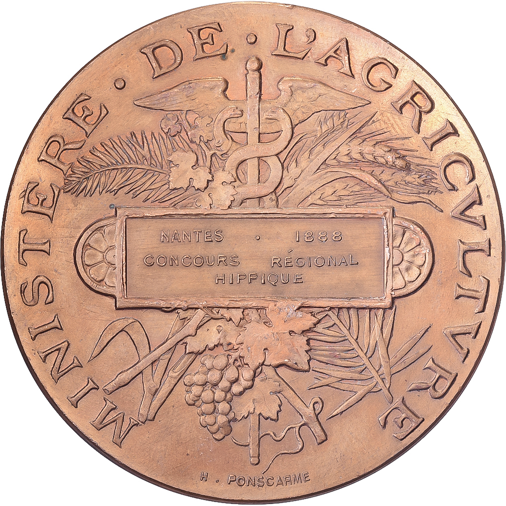 France, Medal, Concours Régional Hippique de Nantes, 1888, Bronze, Ponscarme