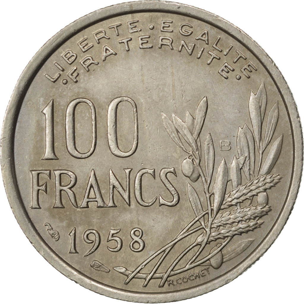 Coin, France, Cochet, 100 Francs, 1958, Beaumont le Roger, 