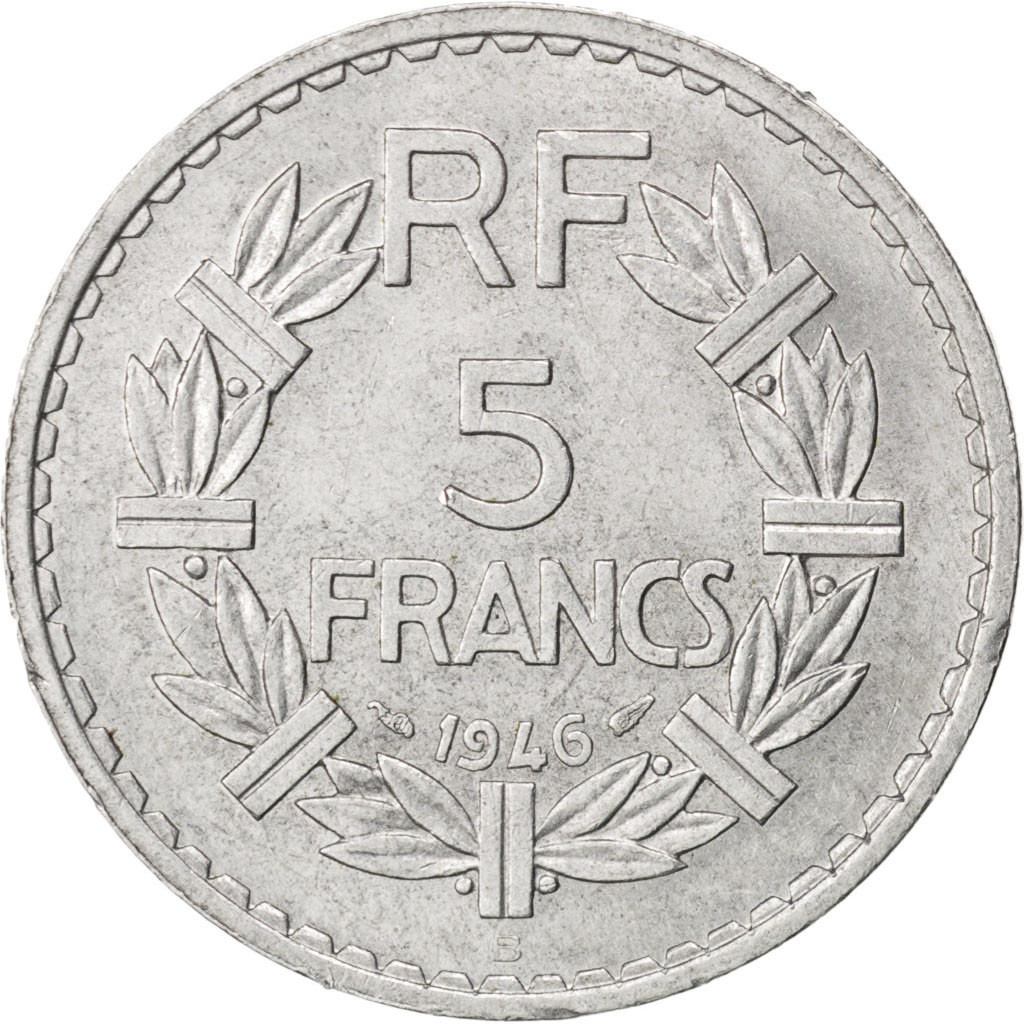 Coin, France, Lavrillier, 5 Francs, 1946, Beaumont le Roger, 
