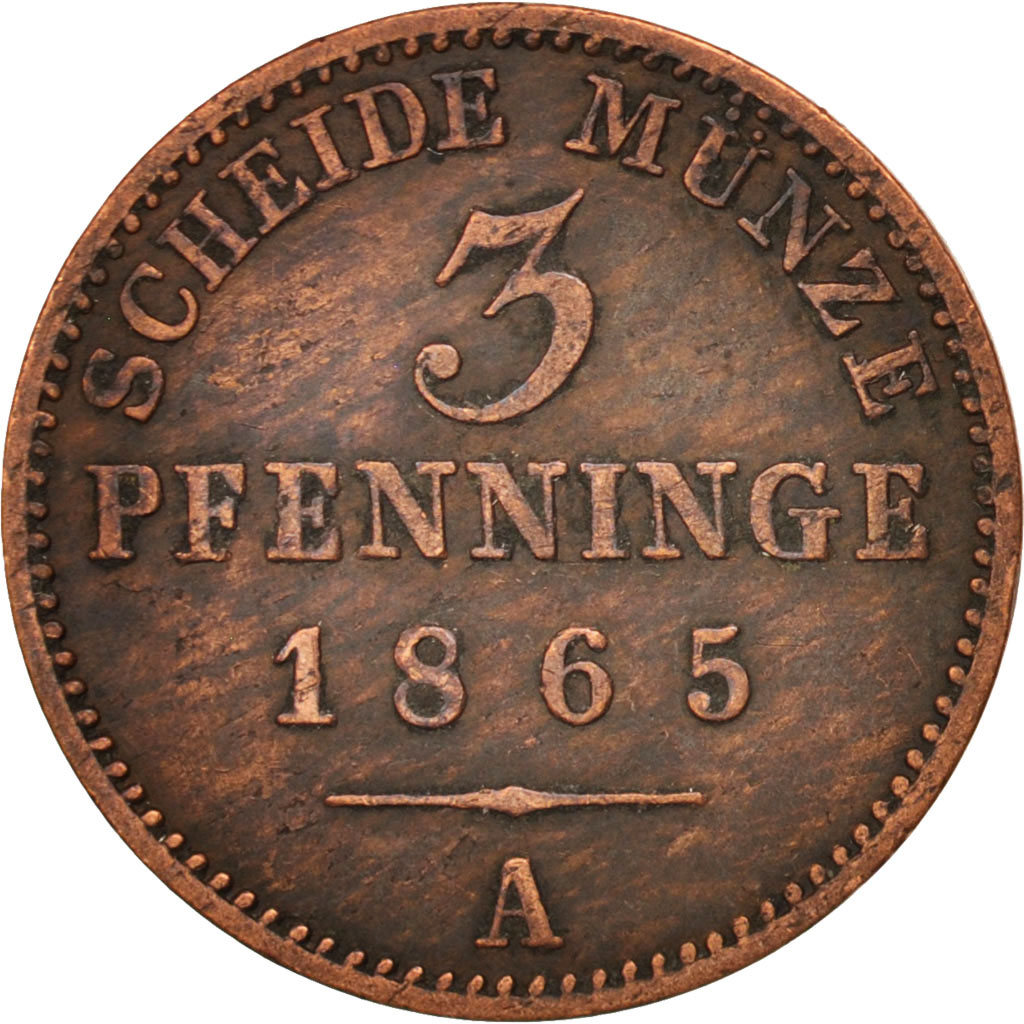 Coin, German States, PRUSSIA, Wilhelm I, 3 Pfennig, 1865, , Copper