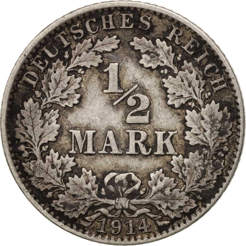Coin, GERMANY - EMPIRE, 1/2 Mark, 1914, Hambourg, , Silver, KM:17
