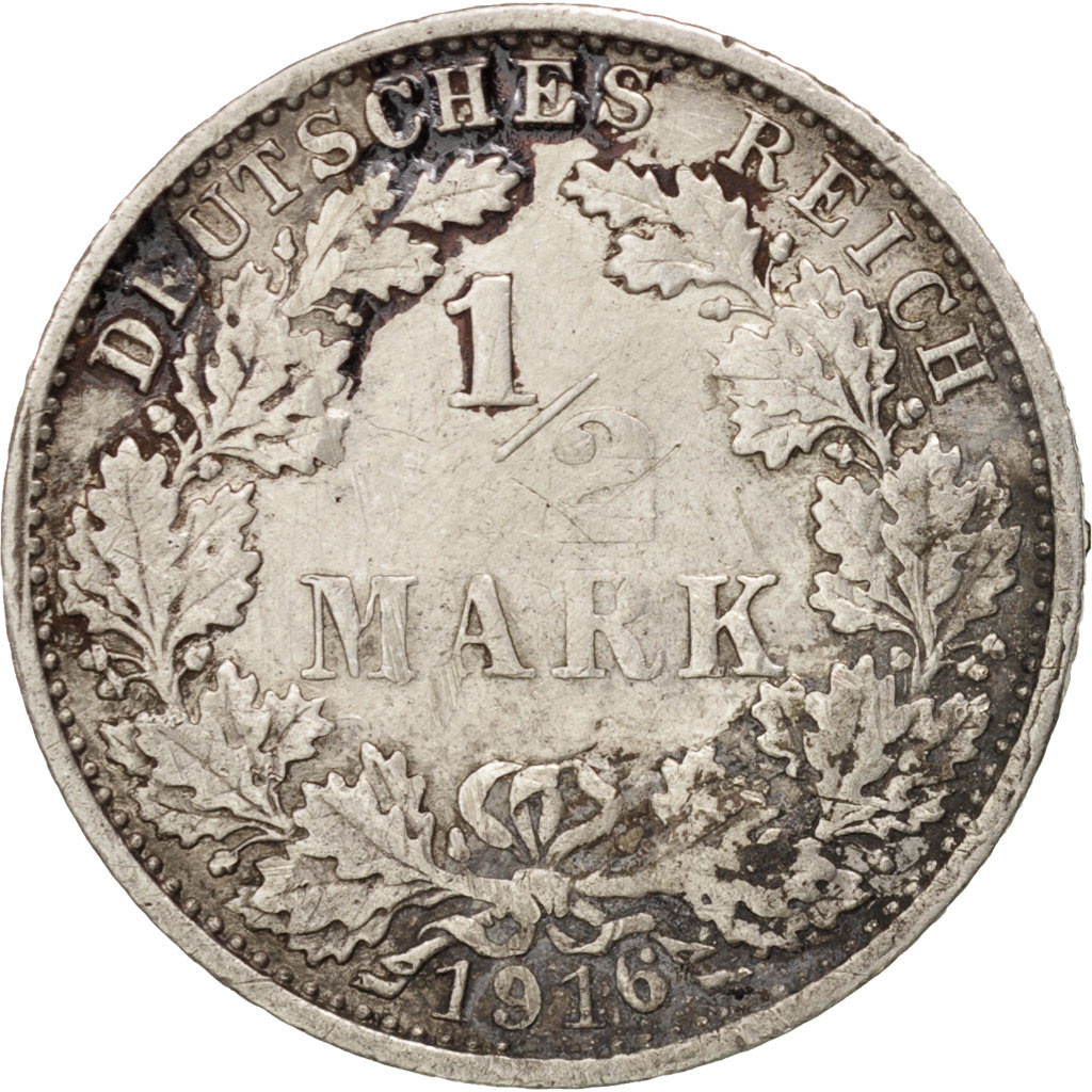 Coin, GERMANY - EMPIRE, 1/2 Mark, 1916, Karlsruhe, , Silver, KM:17
