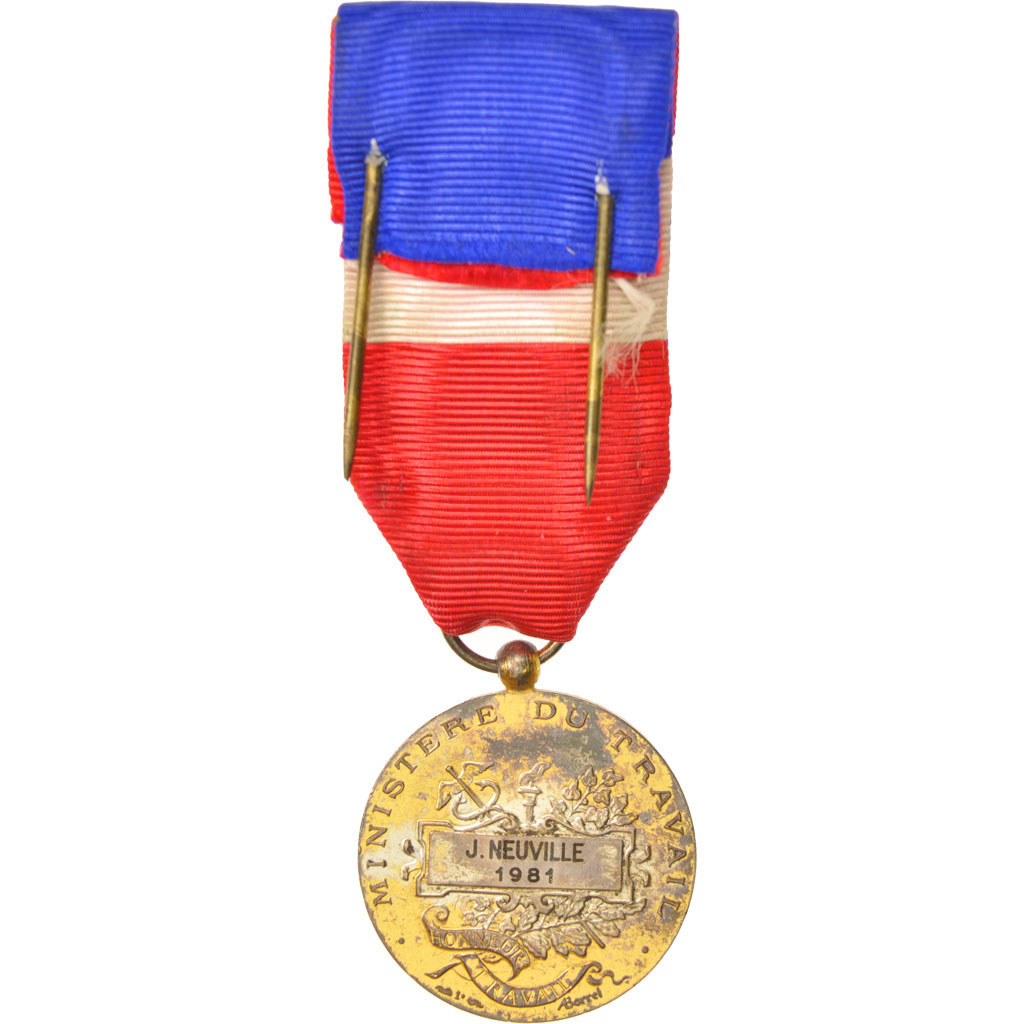 France, Médaille d'honneur du travail, Medal, 1981, Good Quality, Vermeil, 27