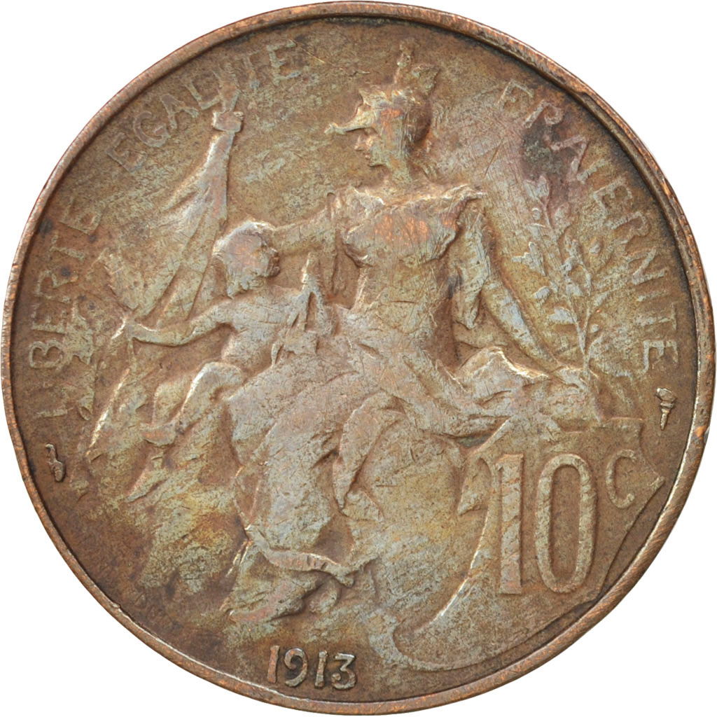 Moneda, Francia, Dupuis, 10 Centimes, 1913, Paris, BC+, Bronce, KM:843