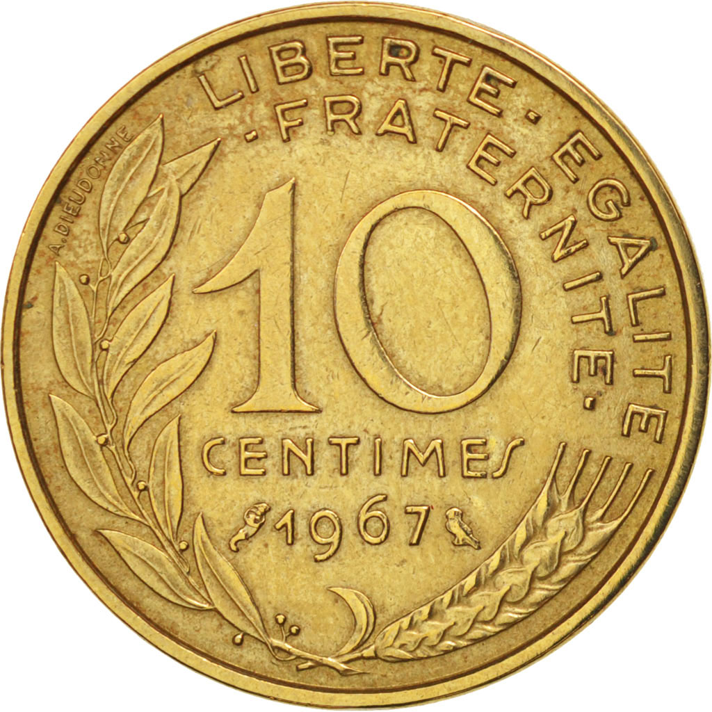 Moneda, Francia, Marianne, 10 Centimes, 1967, Paris, MBC, Aluminio - bronce
