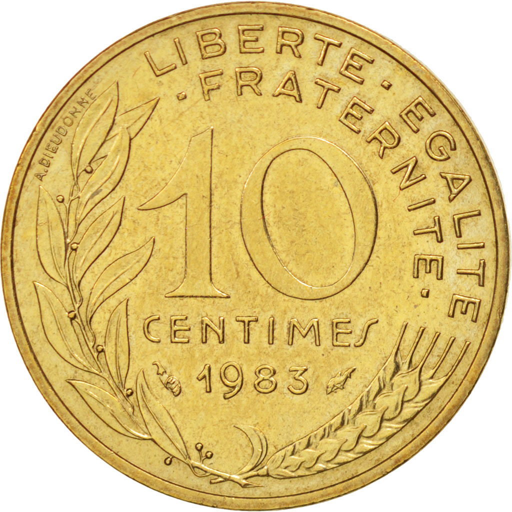 Moneda, Francia, Marianne, 10 Centimes, 1983, Paris, MBC+, Aluminio - bronce