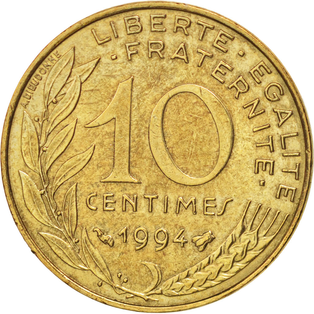 Moneda, Francia, Marianne, 10 Centimes, 1994, Paris, MBC, Aluminio - bronce
