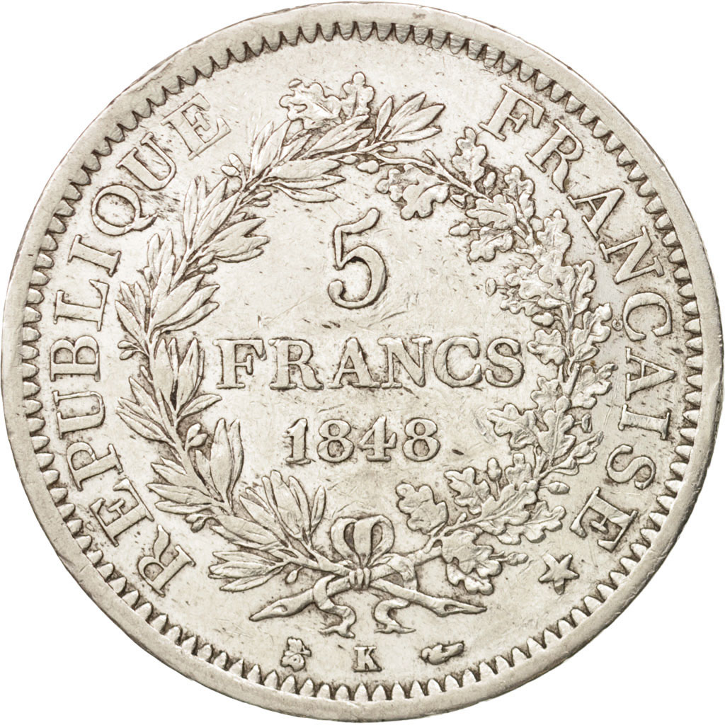 Coin, France, Hercule, 5 Francs, 1848, Bordeaux, , Silver, KM:756.4