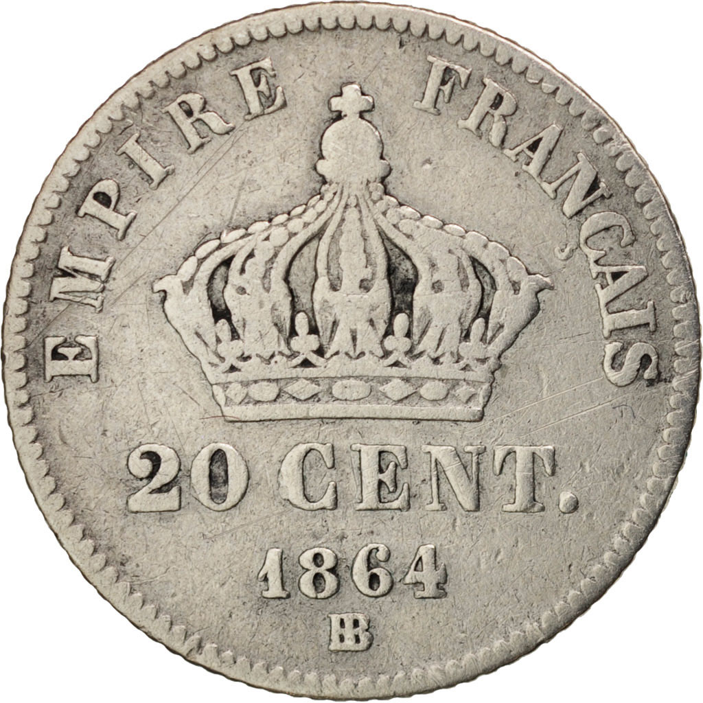 Coin, France, Napoleon III, Napoléon III, 20 Centimes, 1864, Strasbourg