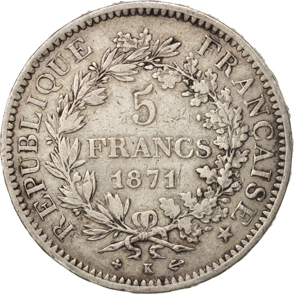 Coin, France, Hercule, 5 Francs, 1871, Bordeaux, VF, Silver, KM:820.2