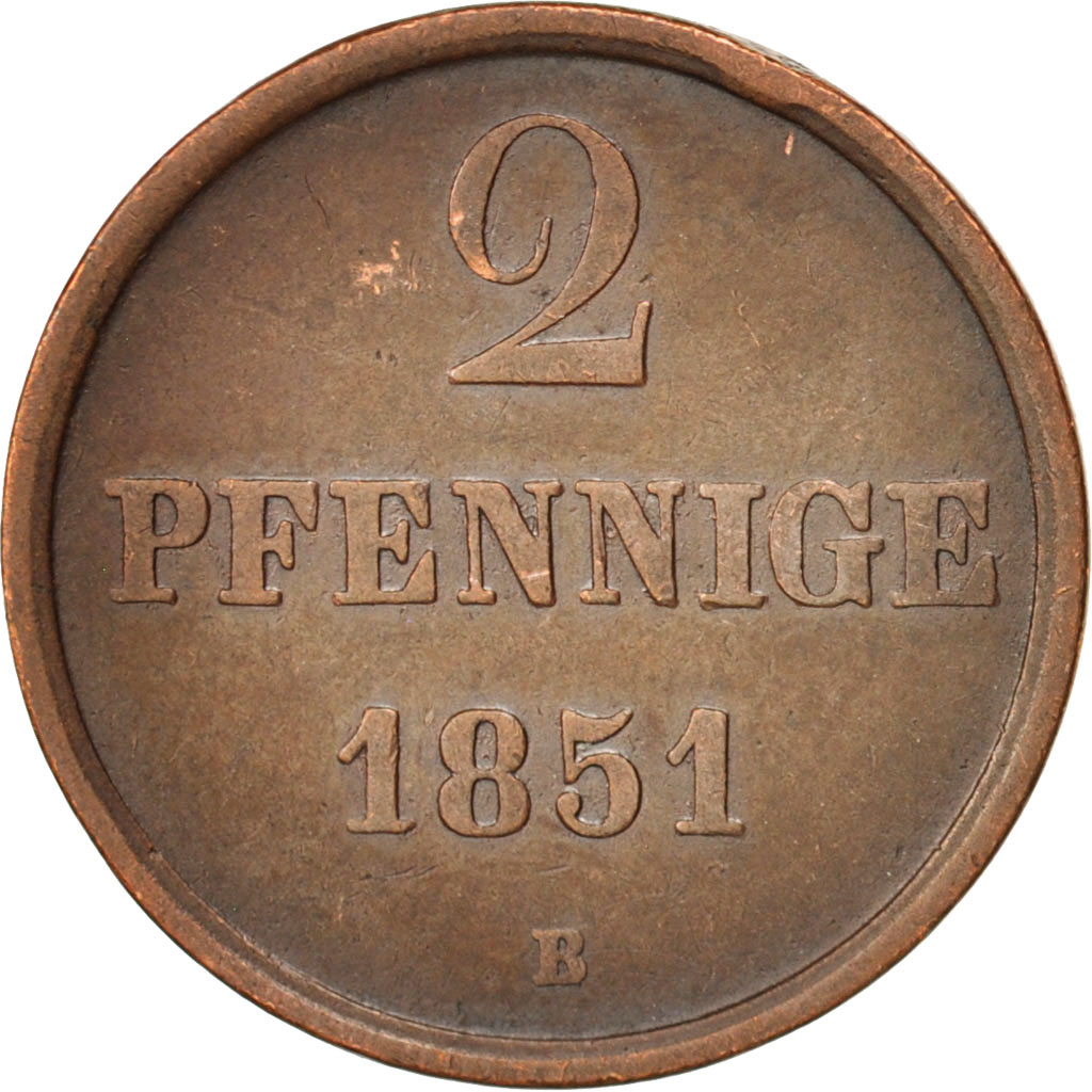 Coin, German States, HANNOVER, Ernst August, 2 Pfennig, 1851, , Copper