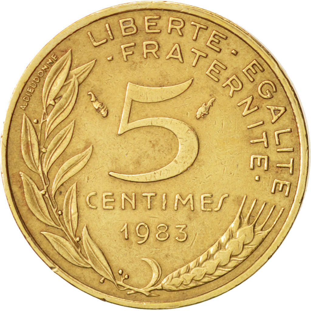 Moneda, Francia, Marianne, 5 Centimes, 1983, Paris, MBC+, Aluminio - bronce