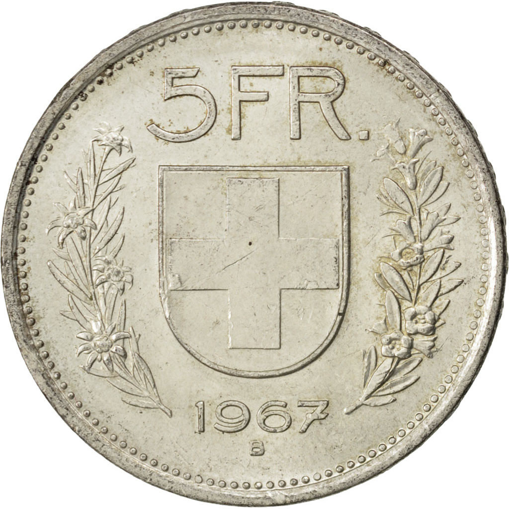 Coin, Switzerland, 5 Francs, 1967, Bern, , Silver, KM:40